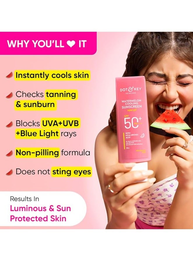 Watermelon Hyaluronic Cooling Sunscreen SPF 50 PA+++ Combo (Pack of 2, 50gm each) | For Oily, Normal & Combination Skin | UV + Blue Light Protection | Lightweight | No White Cast