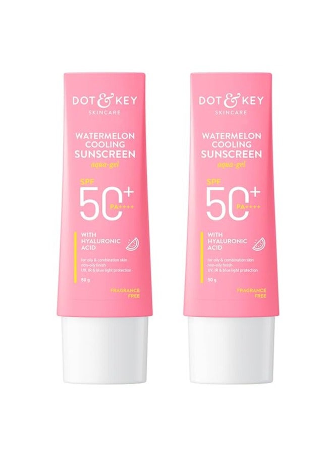 Watermelon Hyaluronic Cooling Sunscreen SPF 50 PA+++ Combo (Pack of 2, 50gm each) | For Oily, Normal & Combination Skin | UV + Blue Light Protection | Lightweight | No White Cast