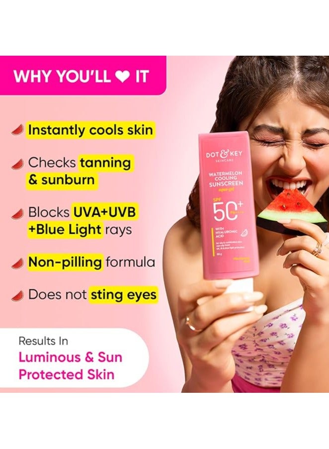 Dot & Key Watermelon Hyaluronic Cooling Sunscreen SPF 50 PA+++| for Oily, Normal & Combination Skin | UV + Blue Light Protection | Lightweight | No White Cast | Boosts Vitamin D Absorption | 80g…