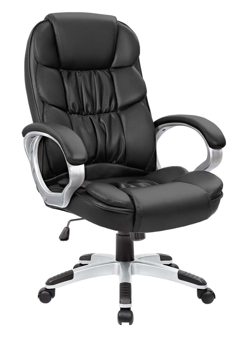Mahmayi Office Chair High Back Computer Desk Chair, PU Leather Adjustable Height Modern Executive Chair with Padded Armrests and Lumbar Support - Black