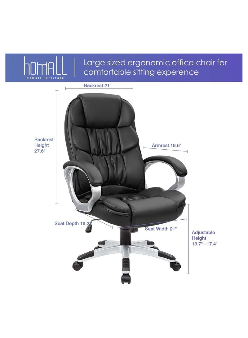Mahmayi Office Chair High Back Computer Desk Chair, PU Leather Adjustable Height Modern Executive Chair with Padded Armrests and Lumbar Support - Black