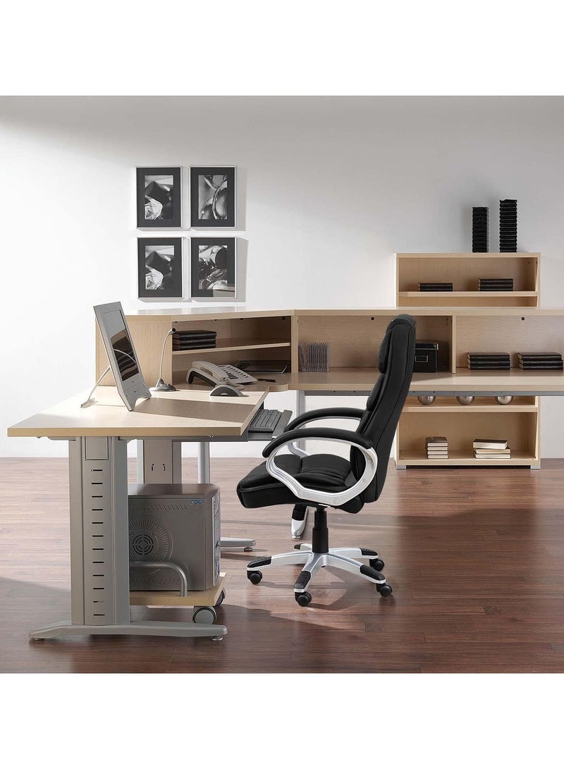Mahmayi Office Chair High Back Computer Desk Chair, PU Leather Adjustable Height Modern Executive Chair with Padded Armrests and Lumbar Support - Black