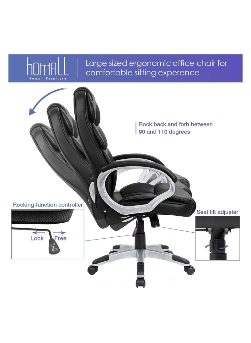 Mahmayi Office Chair High Back Computer Desk Chair, PU Leather Adjustable Height Modern Executive Chair with Padded Armrests and Lumbar Support - Black