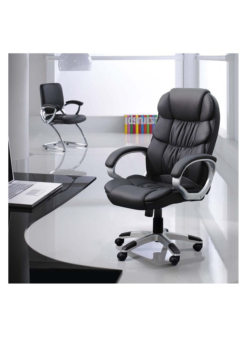 Mahmayi Office Chair High Back Computer Desk Chair, PU Leather Adjustable Height Modern Executive Chair with Padded Armrests and Lumbar Support - Black