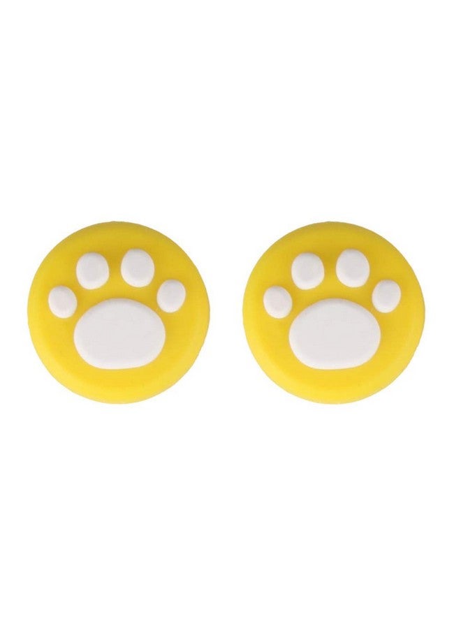 2X Silicone Analog Non Slip Thumb Grips Stick Cap Case Cover Handle Joystick Button Caps For Nintendo Switch Ns & Switch Lite Joy Con Controller Cute Cat Claw (Yellow White)