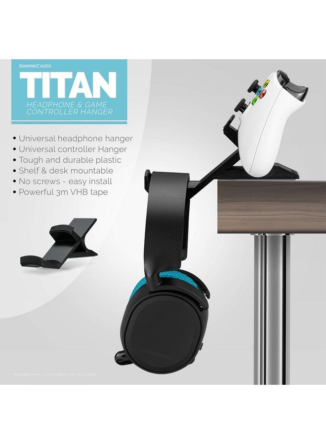 The Titan Desktop Gamepad Controller & Headphone Hanger Holder Designed For Xbox One, Ps4, Ps3, Dualshock, Switch, Pc, Steelseries, Steam & More, Reduce Clutter, Black