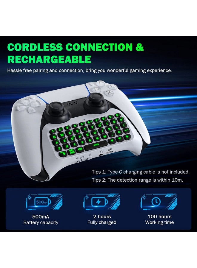 Keyboard For Ps5 Controller With Green Backlight, Bluetooth Wireless Mini Keypad Chatpad For Playstation 5, Built In Speaker & 3.5Mm Audio Jack For Ps5 Controller Accessories