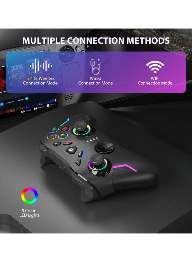 Wireless Pc Gaming Controller For Windows (7/8/10/11), Compatible Nintendo Switch And Steam Deck, 9 Color Led Light Gamepad With Turbo Function, Adjustable Vibration & Headphone Jack（2.4G）