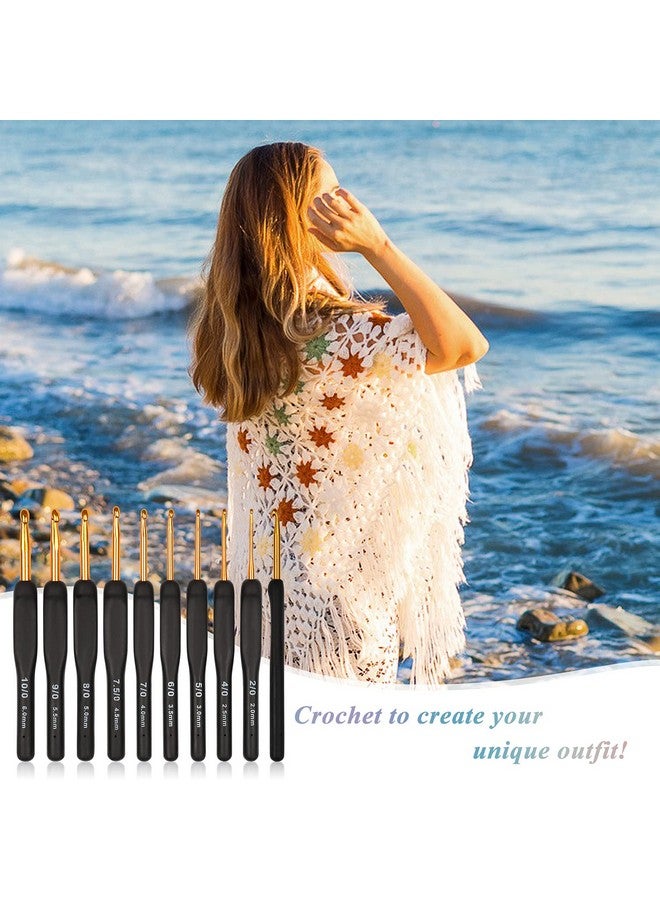 Black Gold Crochet Hooks Needles For Arthritic Hands 2.0 6.0Mm Crochet Hook Set Ergonomic Soft Grips Knitting Hook For Crochet Yarn Craft Aluminum Knitting Crochet Supplies Kit For Knitter