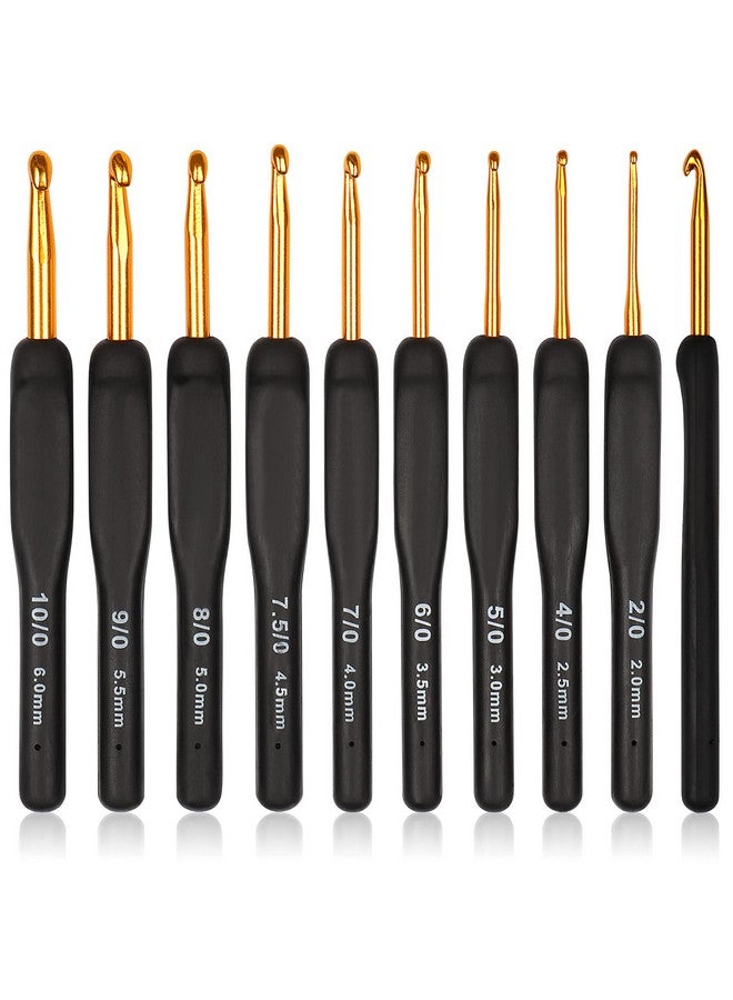 Black Gold Crochet Hooks Needles For Arthritic Hands 2.0 6.0Mm Crochet Hook Set Ergonomic Soft Grips Knitting Hook For Crochet Yarn Craft Aluminum Knitting Crochet Supplies Kit For Knitter