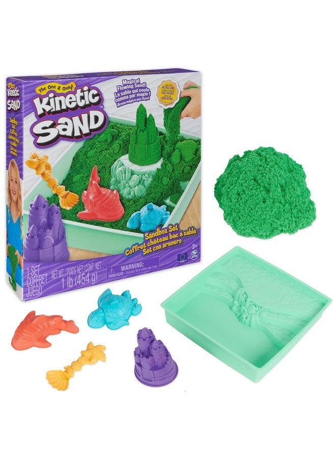 Sandbox Set 1Lb Green Play Sand Sandbox Storage 4 Molds And Tools Sensory Toys For Kids Ages 3+