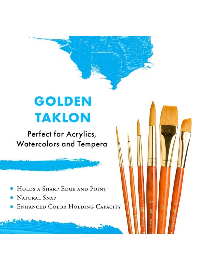 Real Value Series 9100 Paint Brush Sets For Acrylic Oil & Watercolor Painting Syn Gold Taklon (Rnd 1 6 12 Liner 2 Ang Shader 1/2 Wash 3/4)