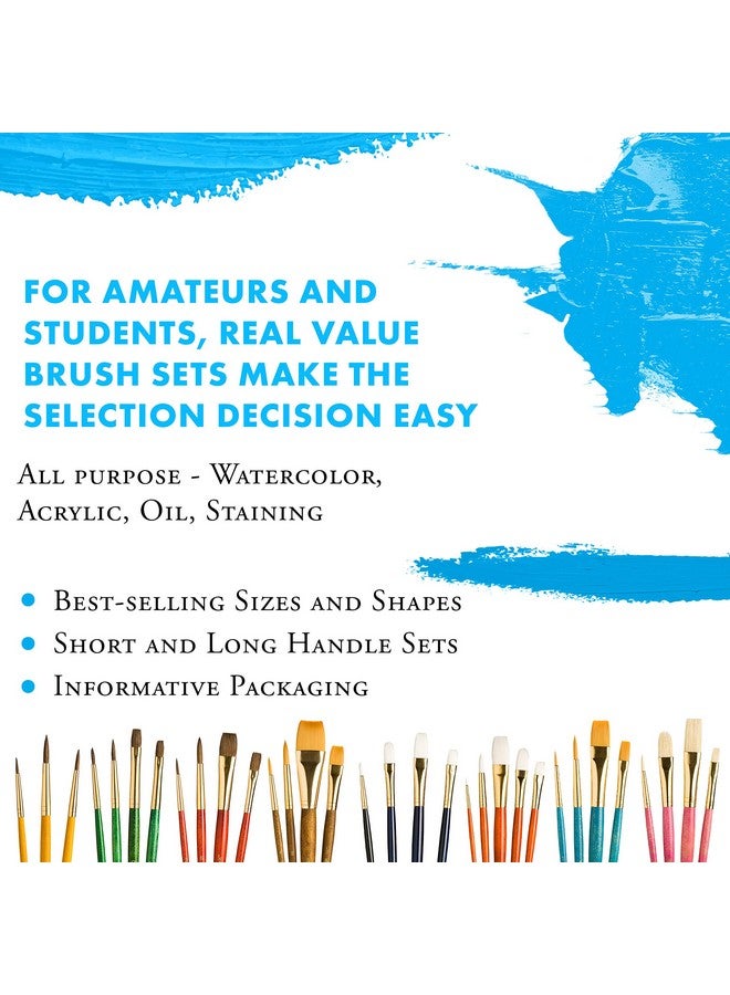 Real Value Series 9100 Paint Brush Sets For Acrylic Oil & Watercolor Painting Syn Gold Taklon (Rnd 1 6 12 Liner 2 Ang Shader 1/2 Wash 3/4)