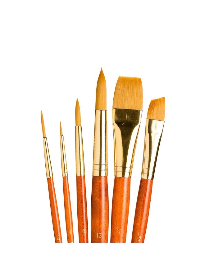 Real Value Series 9100 Paint Brush Sets For Acrylic Oil & Watercolor Painting Syn Gold Taklon (Rnd 1 6 12 Liner 2 Ang Shader 1/2 Wash 3/4)