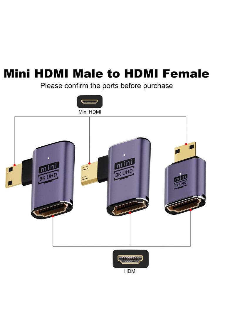 8K Mini HDMI to HDMI Adapter 3 Pack with 90 Degree Angles for Camera HDTV Projector Laptop and Tablet