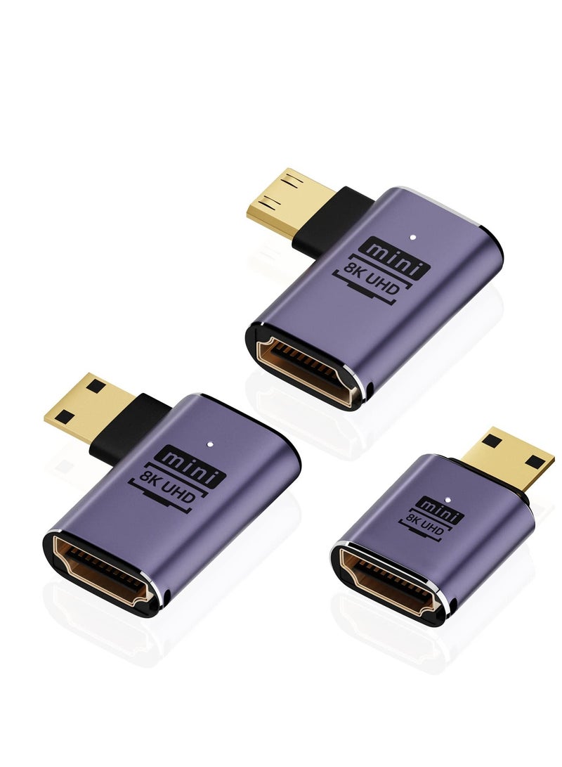 8K Mini HDMI to HDMI Adapter 3 Pack with 90 Degree Angles for Camera HDTV Projector Laptop and Tablet