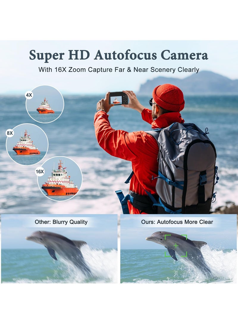 4K Digital Camera, 48MP Rear and Front Camera for Photography and Video Auto Focus Anti-Shake, 3 Inch Selfie Flip Vlog Camera with Super Bright Flash, Camera with Dial 16x Zoom