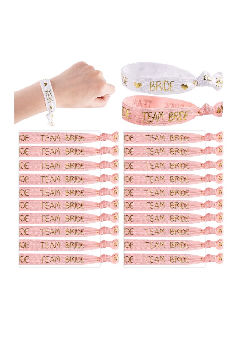 Hen Party Wristbands Set, 1 White Bride Wristband +20pcs Pink Team Bride Wristband, with Rose Gold Lettering, for Bachelorette Party, Wedding Bridal Shower Decorations, Bridal Shower