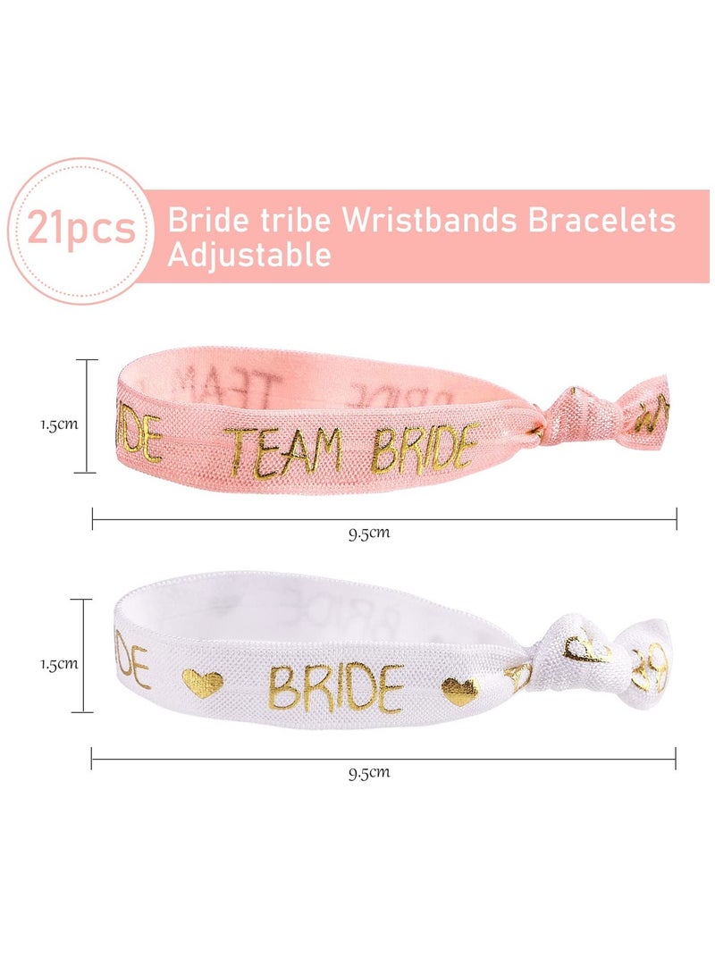 Hen Party Wristbands Set, 1 White Bride Wristband +20pcs Pink Team Bride Wristband, with Rose Gold Lettering, for Bachelorette Party, Wedding Bridal Shower Decorations, Bridal Shower