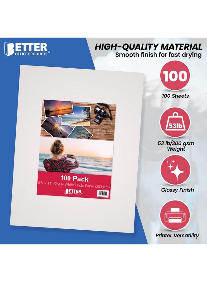 Glossy Photo Paper 8.5 X 11 Inch 100 Sheets 200 Gsm Letter Size 100Count Pack