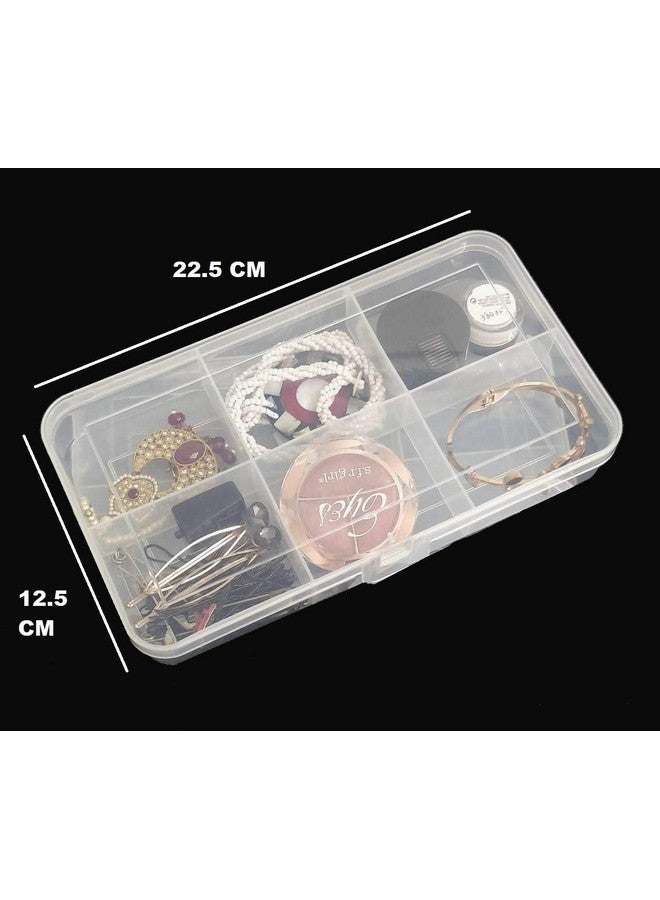 Jewelry Case Organizer Rectangular Plastic Storage Box With Dividers 4/6/12 Grids (Transparent) - Pack Of 3 Boxes