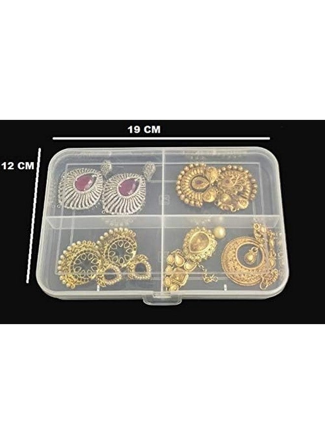 Jewelry Case Organizer Rectangular Plastic Storage Box With Dividers 4/6/12 Grids (Transparent) - Pack Of 3 Boxes
