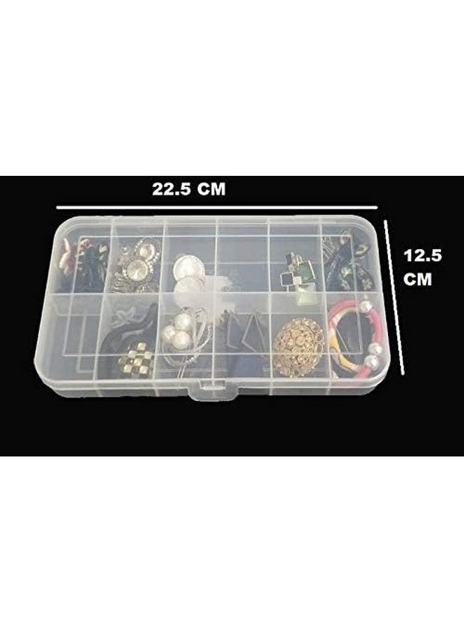Jewelry Case Organizer Rectangular Plastic Storage Box With Dividers 4/6/12 Grids (Transparent) - Pack Of 3 Boxes