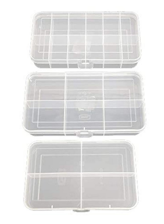 Jewelry Case Organizer Rectangular Plastic Storage Box With Dividers 4/6/12 Grids (Transparent) - Pack Of 3 Boxes