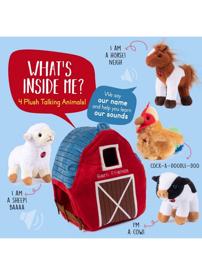 Talking Plush Farm Animals For Toddlers With A Plush Barn House Carrier, Animal Farm Set Includes 4 Soft Cuddly Plush Stuffed Animals, A Plush Cow Plush Horse Plush Lamb Plush Rooster