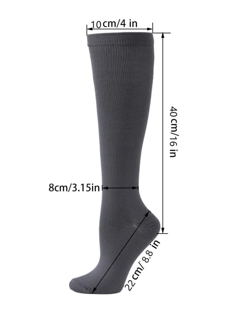 Compression Socks for Women Men, 5 Pairs Knee High Calf Socks, Non-Slip Compression Support Stockings for Sport, Work, Travel, Edema, Diabetic, Blood Circulation, Pregnancy, Nursing, L/XL, Size 39-45