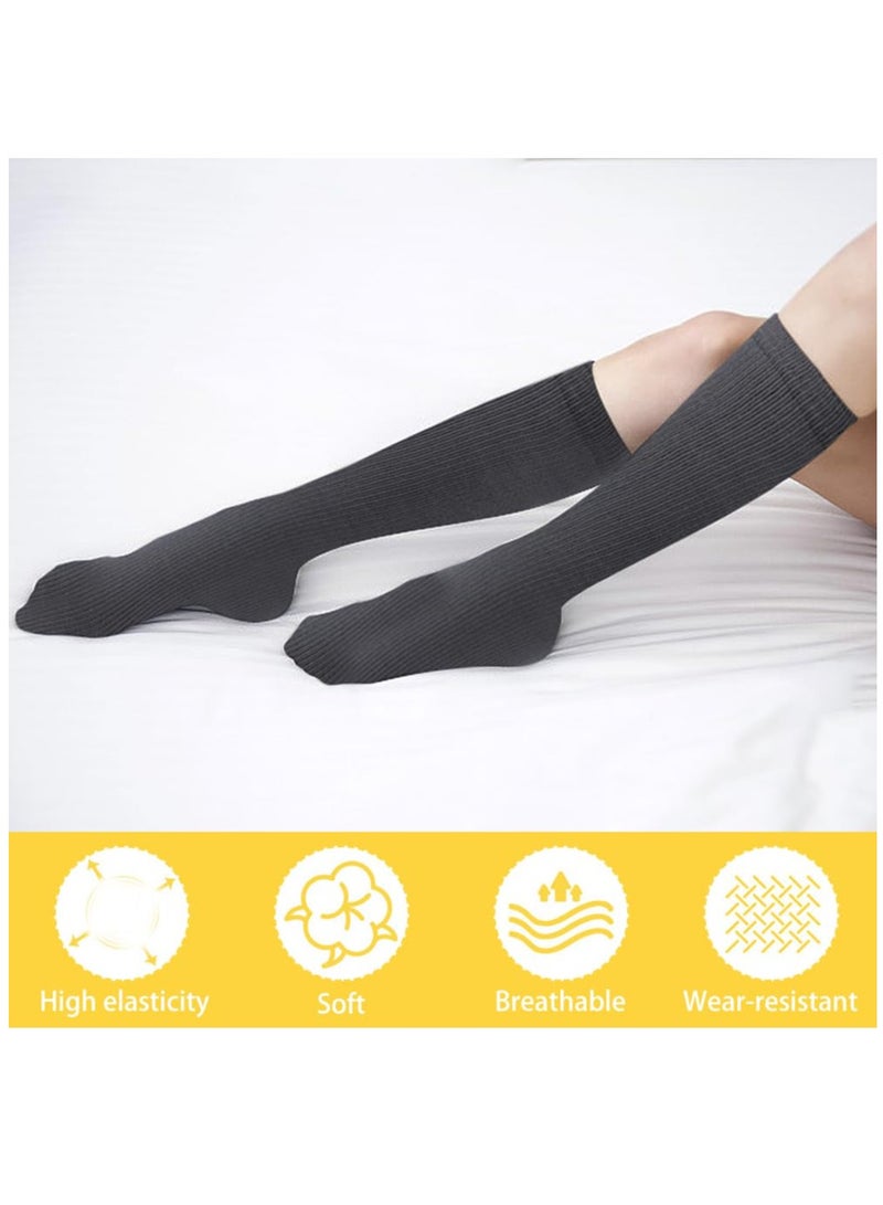 Compression Socks for Women Men, 5 Pairs Knee High Calf Socks, Non-Slip Compression Support Stockings for Sport, Work, Travel, Edema, Diabetic, Blood Circulation, Pregnancy, Nursing, L/XL, Size 39-45