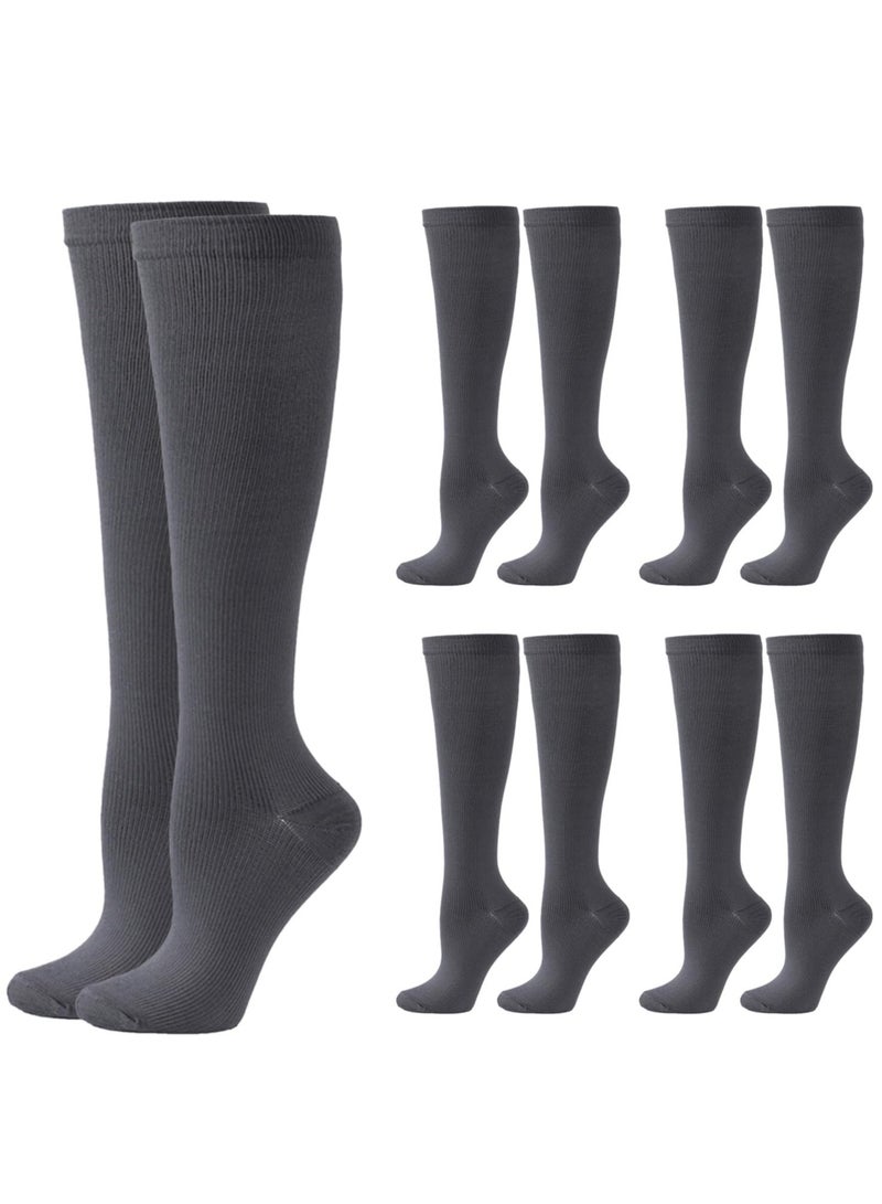 Compression Socks for Women Men, 5 Pairs Knee High Calf Socks, Non-Slip Compression Support Stockings for Sport, Work, Travel, Edema, Diabetic, Blood Circulation, Pregnancy, Nursing, L/XL, Size 39-45