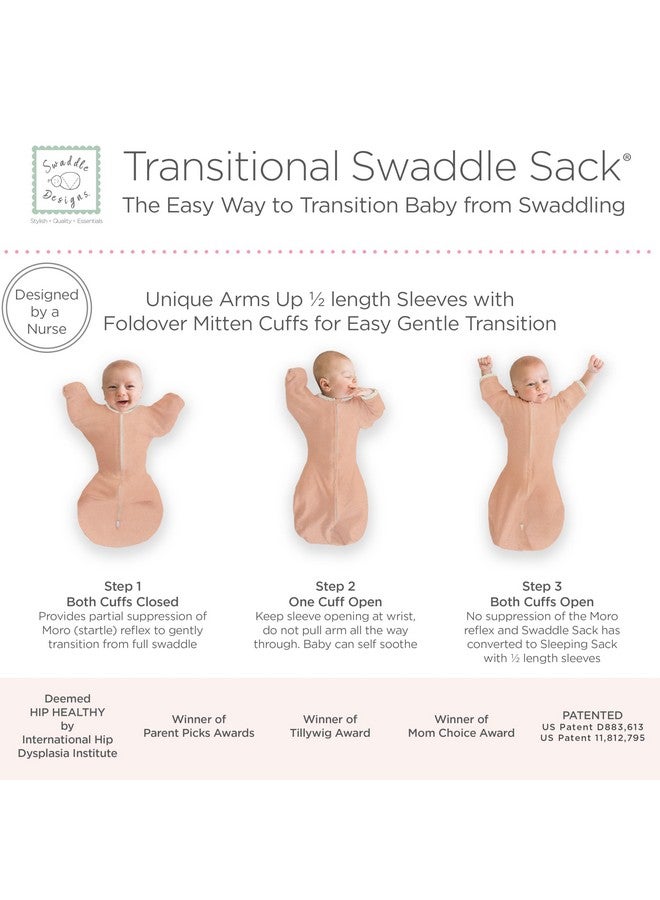 Transitional Swaddle Sack With Arms Up Half Length Sleeves And Mitten Cuffs Heathered Peach Blush With Polka Dot Trim Medium 3 6 Mo 14 21 Lbs (Better Sleep Easy Swaddle Transition)