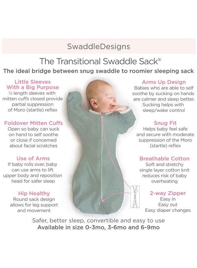 Transitional Swaddle Sack With Arms Up Half Length Sleeves And Mitten Cuffs Heathered Peach Blush With Polka Dot Trim Medium 3 6 Mo 14 21 Lbs (Better Sleep Easy Swaddle Transition)