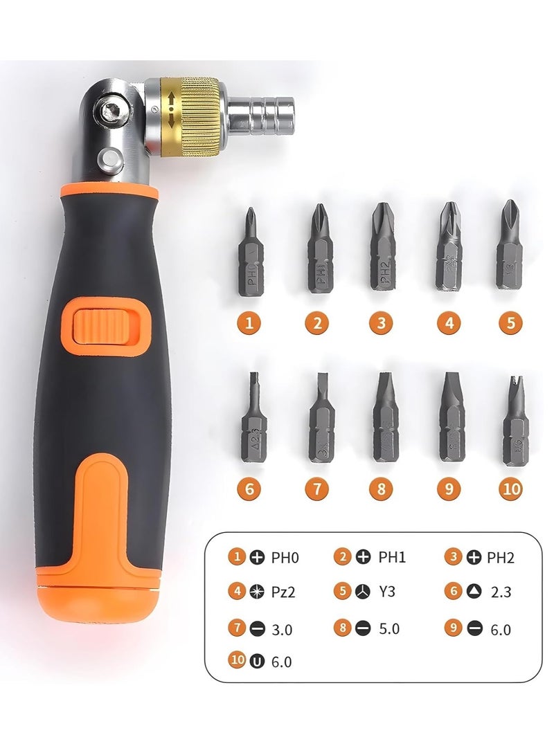 10 in 1 Multi-angle Ratchet Screwdriver Set for Professional Use, 180° Rotation Tool for Easy Repairs and Disassembly