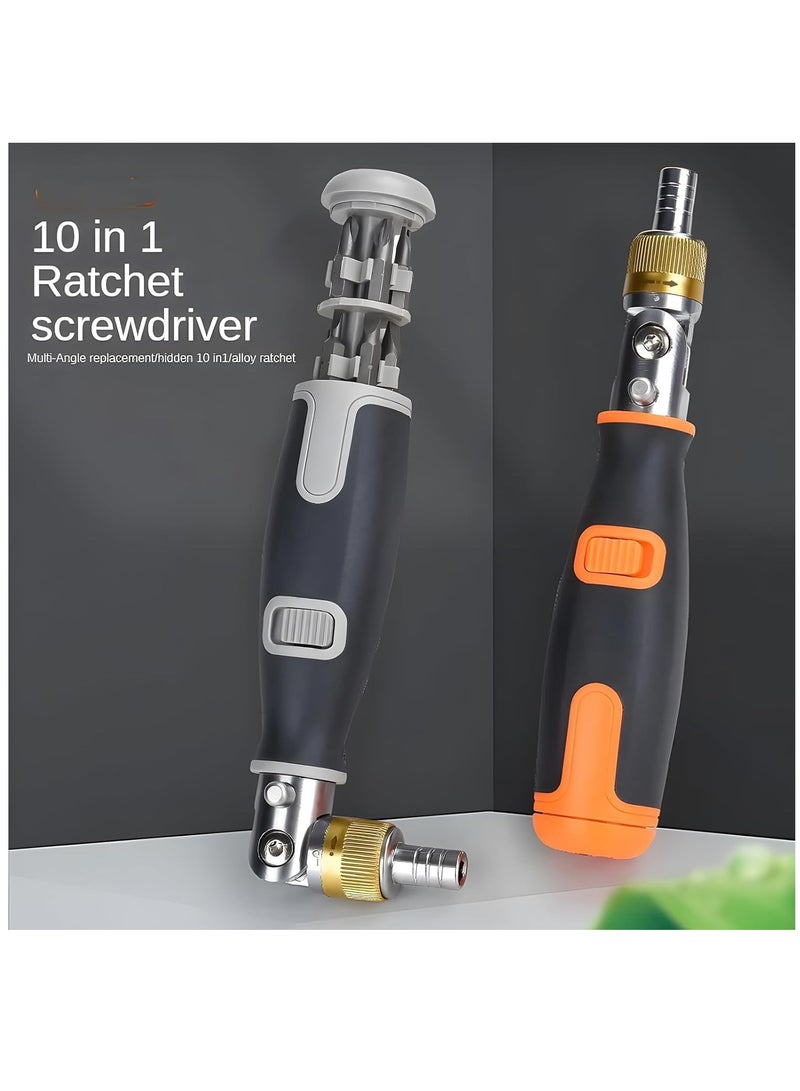 10 in 1 Multi-angle Ratchet Screwdriver Set for Professional Use, 180° Rotation Tool for Easy Repairs and Disassembly