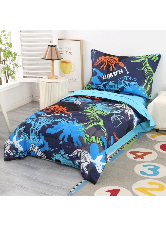 Dinosaur Toddler Bedding Sets For Boys And Girls Premium 4 Piece Dinosaur Skeleton Toddler Bed Set Blue Super Soft And Comfortable For Toddler