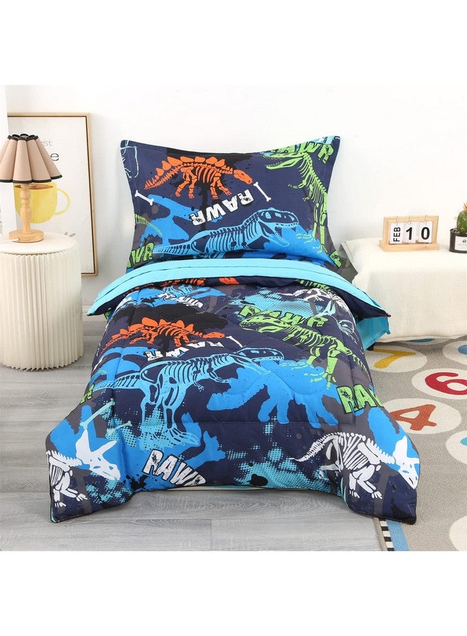 Dinosaur Toddler Bedding Sets For Boys And Girls Premium 4 Piece Dinosaur Skeleton Toddler Bed Set Blue Super Soft And Comfortable For Toddler