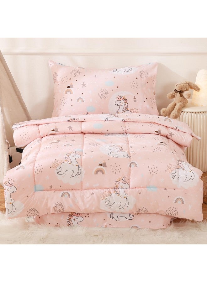 Pink Unicorn Comforter Sheet Set For Toddler Girls 4 Piece Soft Microfiber Toddler Crib Bedding Set