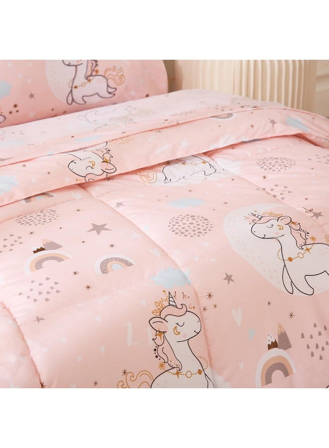 Pink Unicorn Comforter Sheet Set For Toddler Girls 4 Piece Soft Microfiber Toddler Crib Bedding Set