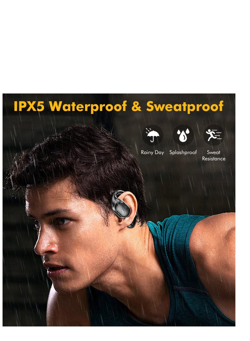 Bluetooth Wireless Earbuds with Charging Case, Bone-conduction Over-Ear Headphones, Noise Cancelling Mic, IP5 Waterproof for Sports and Running