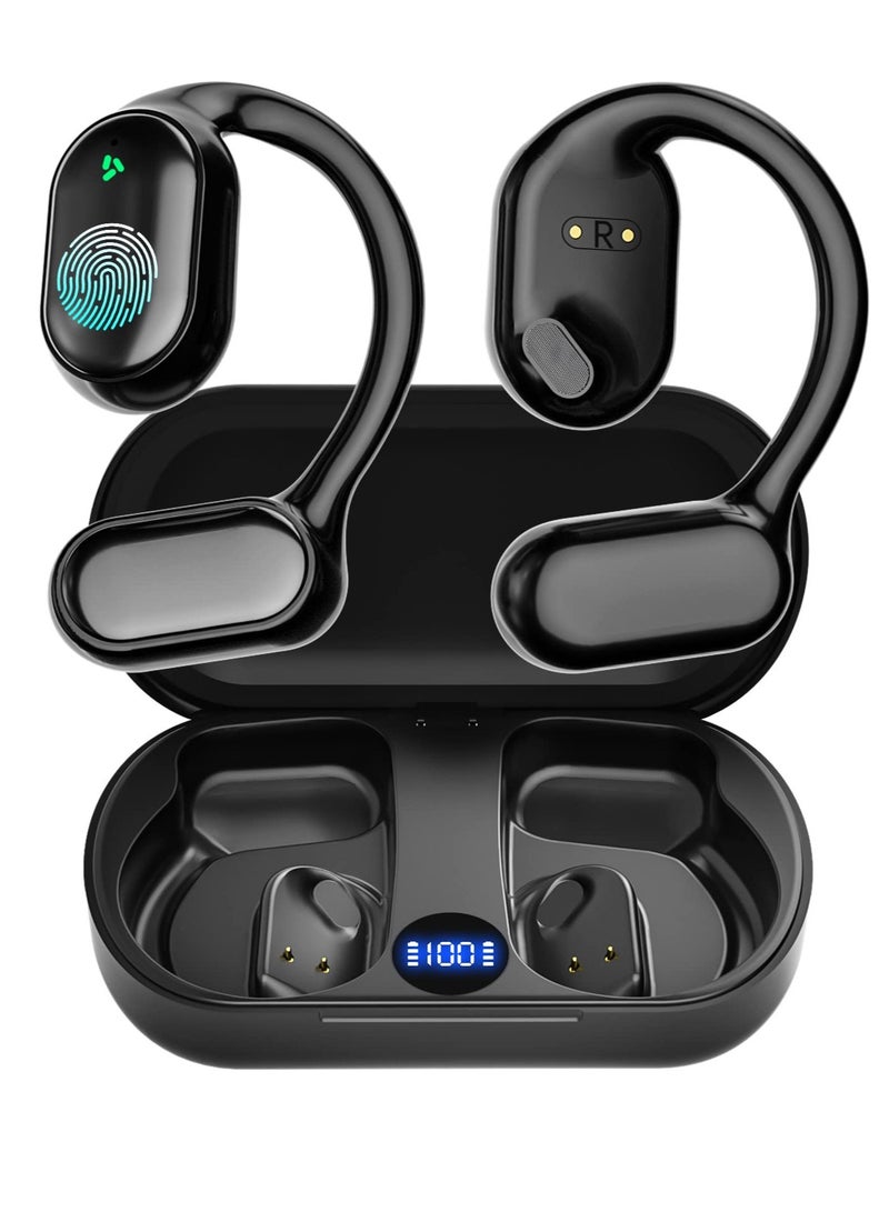 Bluetooth Wireless Earbuds with Charging Case, Bone-conduction Over-Ear Headphones, Noise Cancelling Mic, IP5 Waterproof for Sports and Running