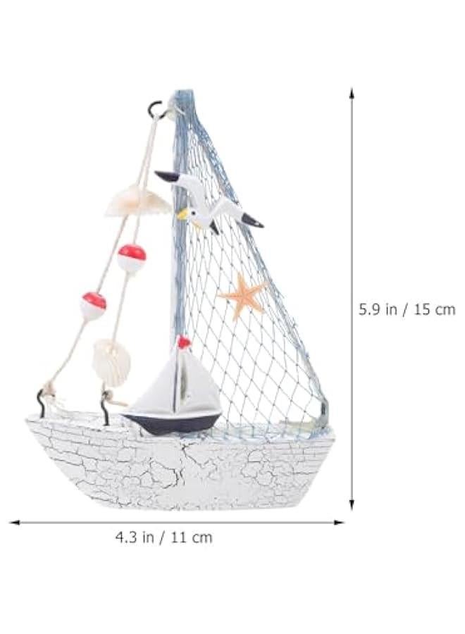 4 Pack Resin Mini Sailboat Model Decoration, Wooden Miniature Sailing Boat Home Decor Set, Beach Nautical Design for Ocean Theme Decoration Country Decor