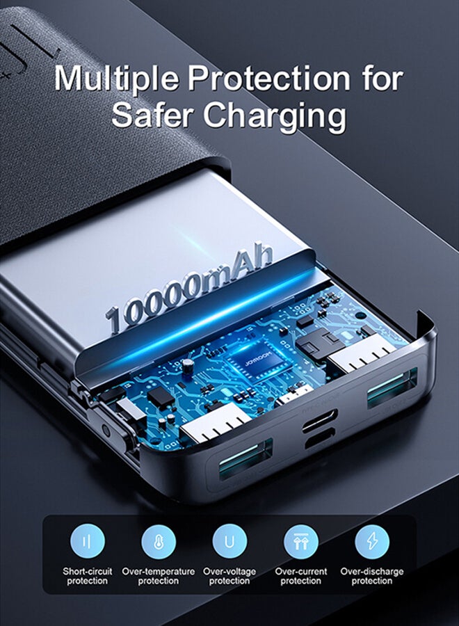 10000 mAh 22.5W LED Display Battery Status Monitoring Power Bank 3-Output External Battery Pack black