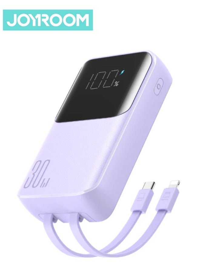 10000 mAh JR-PBC06 30W Mini Power Bank With Built-in USB-C / Lightning Cables Purple