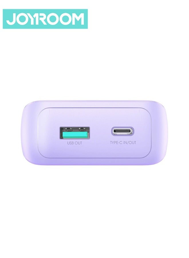 10000 mAh JR-PBC06 30W Mini Power Bank With Built-in USB-C / Lightning Cables Purple