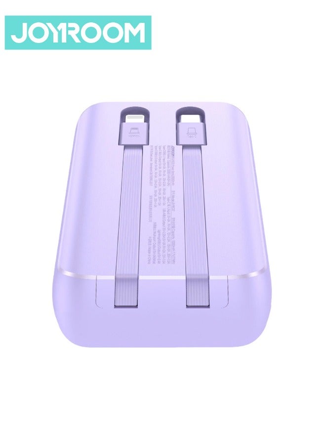 10000 mAh JR-PBC06 30W Mini Power Bank With Built-in USB-C / Lightning Cables Purple