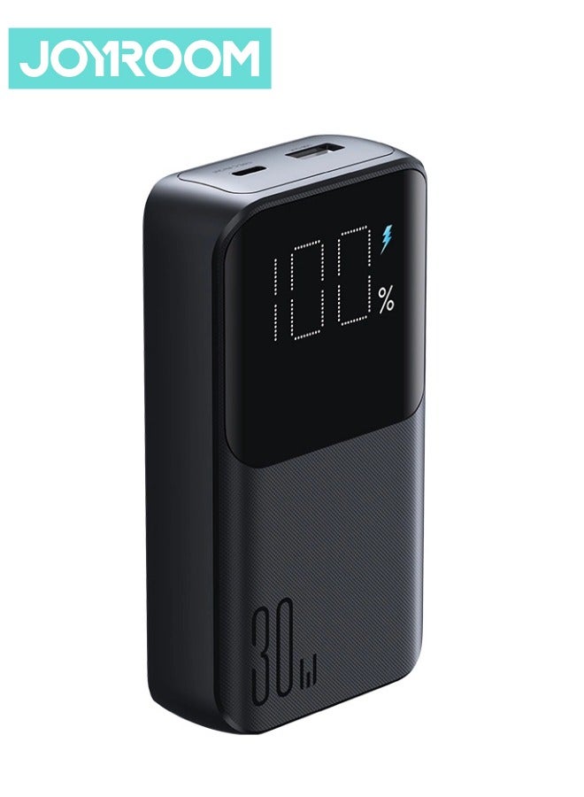 10000 mAh JR-PBC06 30W Mini Power Bank With Built-In USB-C / Lightning Cables Black