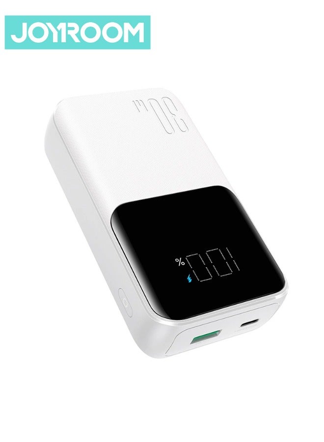 10000 mAh JR-PBC06 30W Mini Power Bank With Built-in USB-C / Lightning Cables White