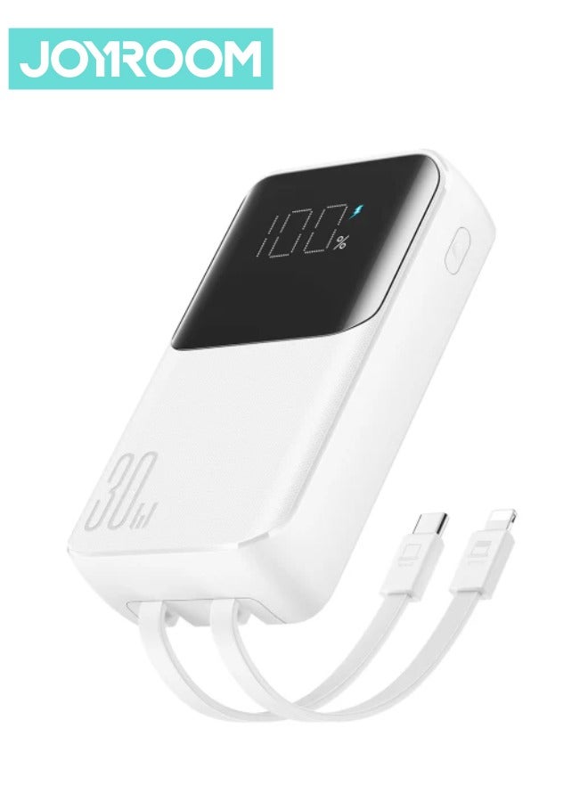 10000 mAh JR-PBC06 30W Mini Power Bank With Built-in USB-C / Lightning Cables White